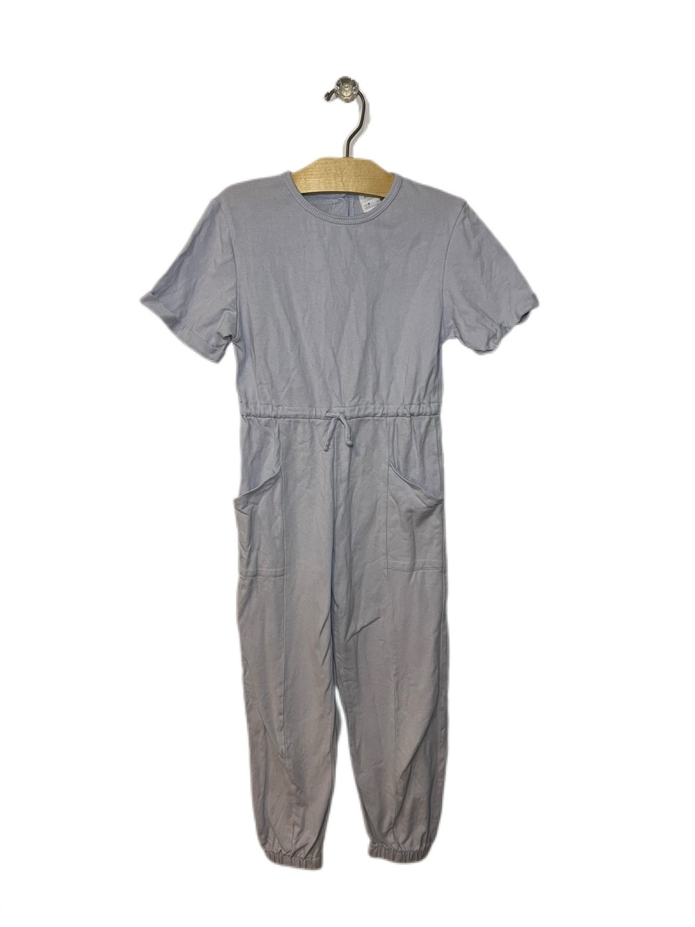 Zara Girls Size 7 Light Blue One-Piece Short Sleeve Jumpsuit with Drawstring